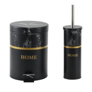 פח אשפה+מברשת עיצוב שיש-שחור וזהב