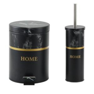 פח אשפה+מברשת מארבל-שחור/לבן