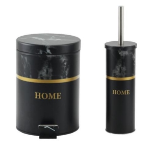 פח אשפה+מברשת עיצוב שיש-שחור וזהב