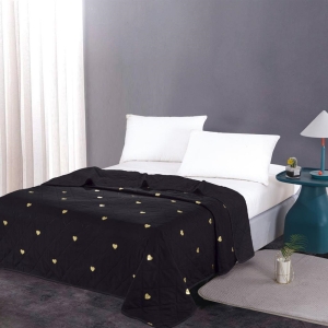 שמיכת קיץ אופנתית שחורה-בשילוב לבבות זהב