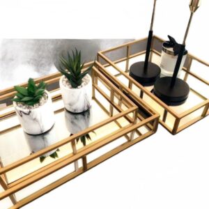 מגש נוי מרובע בשילוב מראה-זהב