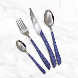 סט סכום 24 חלקים | כסוף מעוטר בכחול