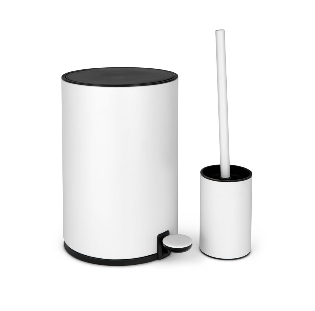 סט פח ומברשת עגול צבע לבן