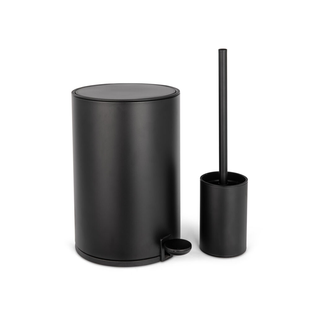 סט פח ומברשת עגול צבע שחור